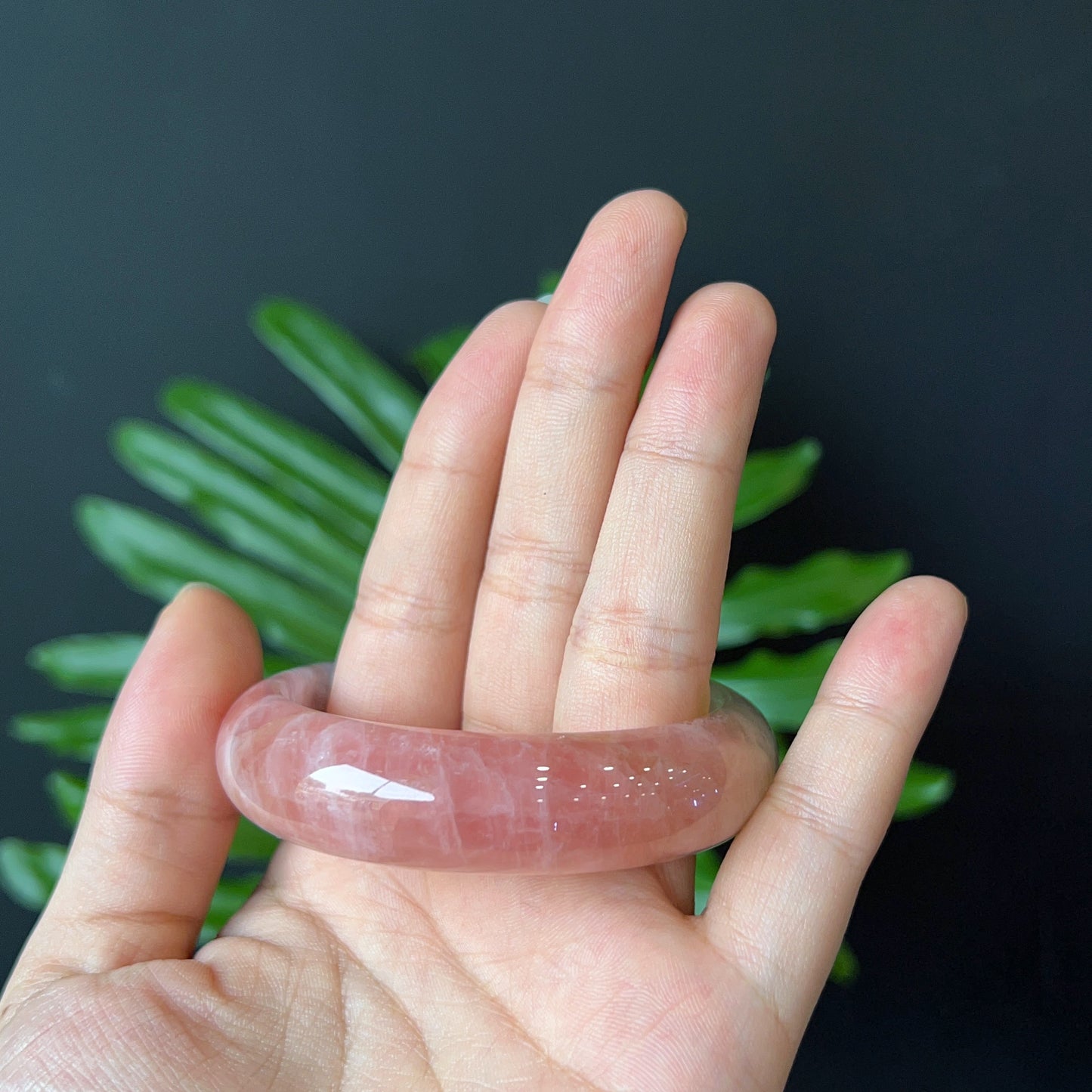 Natural Rose Quartz Bangle Leaf Style Size 53 mm