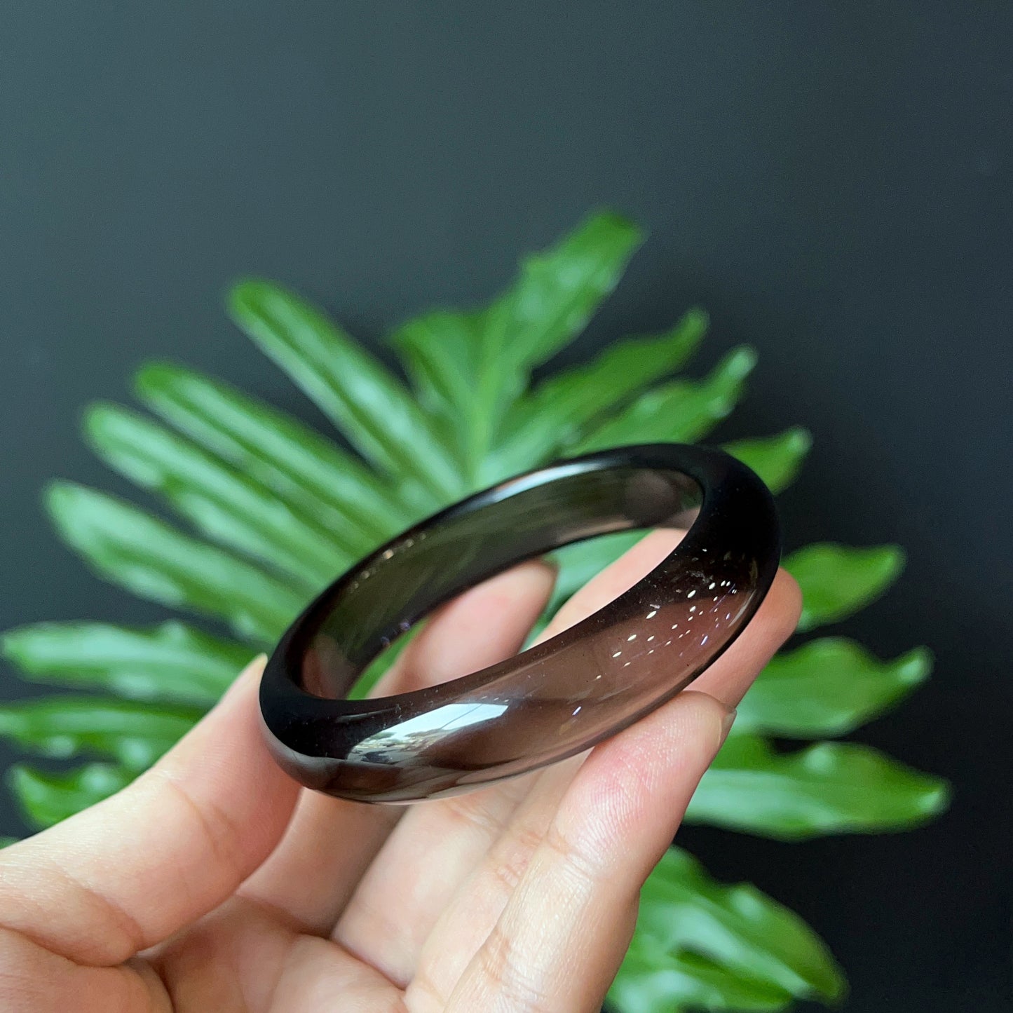 Natural Smokey Quartz Bangle Leaf Style Size 55 mm