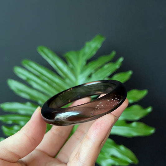 Natural Smokey Quartz Bangle Leaf Style Size 55 mm