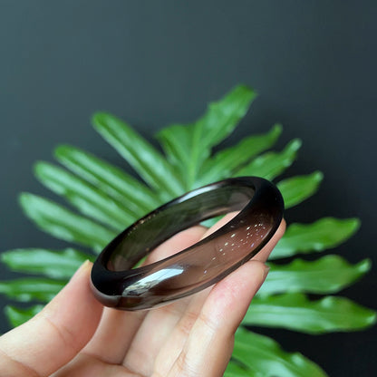 Natural Smokey Quartz Bangle Leaf Style Size 55 mm