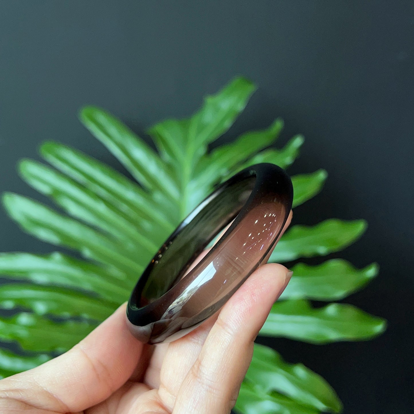 Natural Smokey Quartz Bangle Leaf Style Size 55 mm