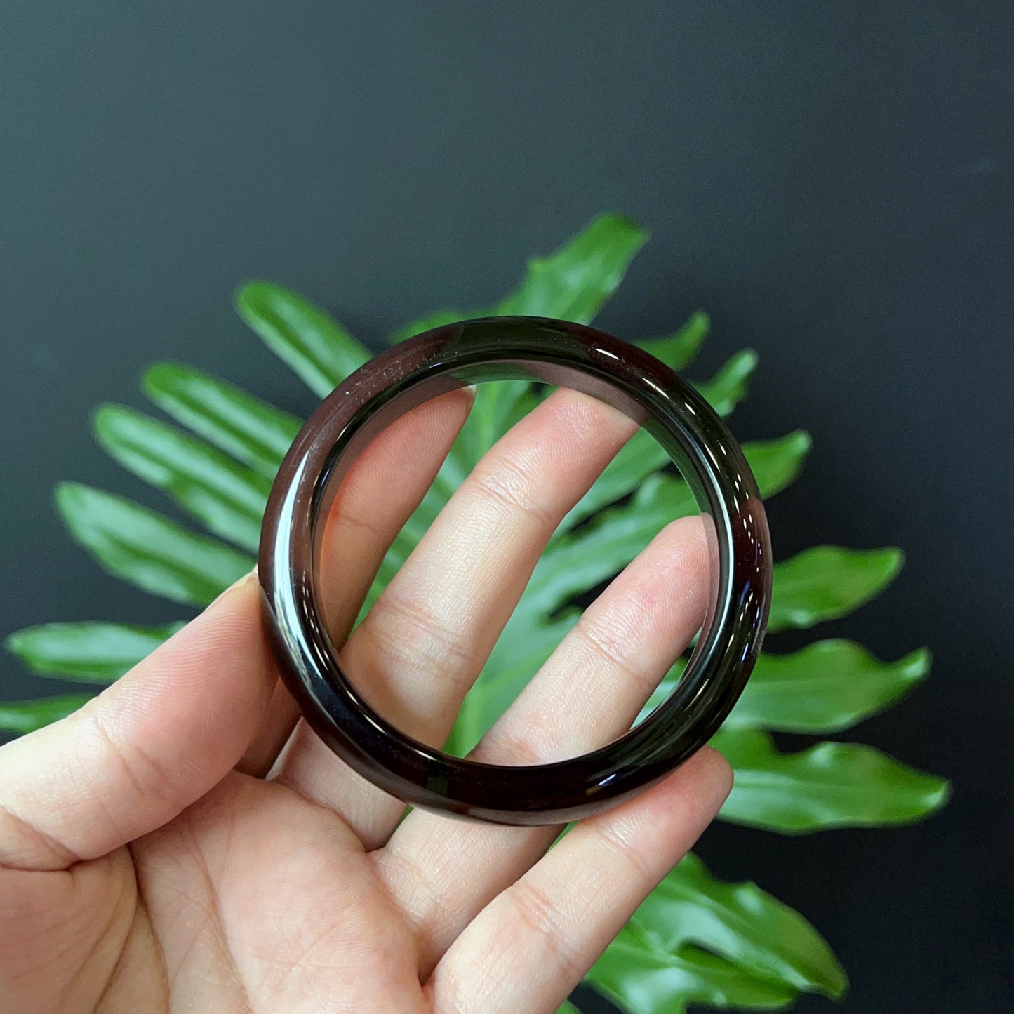 Natural Smokey Quartz Bangle Leaf Style Size 55 mm