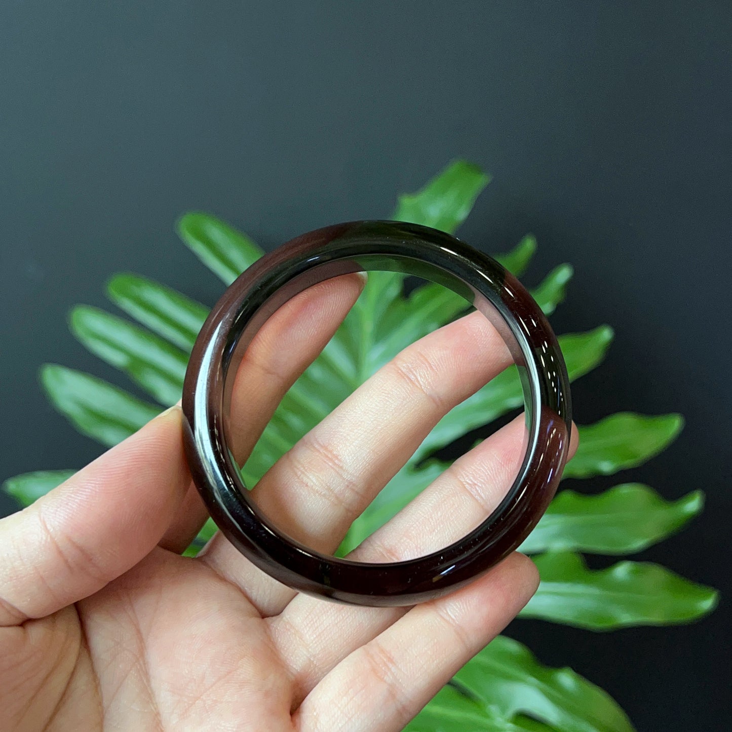 Natural Smokey Quartz Bangle Leaf Style Size 55 mm
