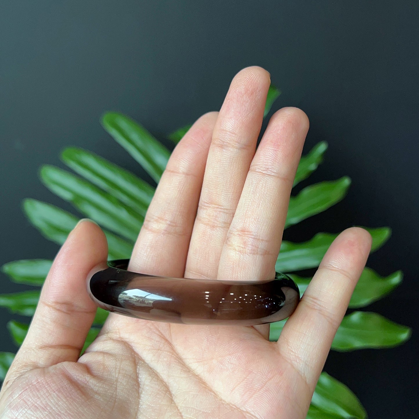 Natural Smokey Quartz Bangle Leaf Style Size 55 mm