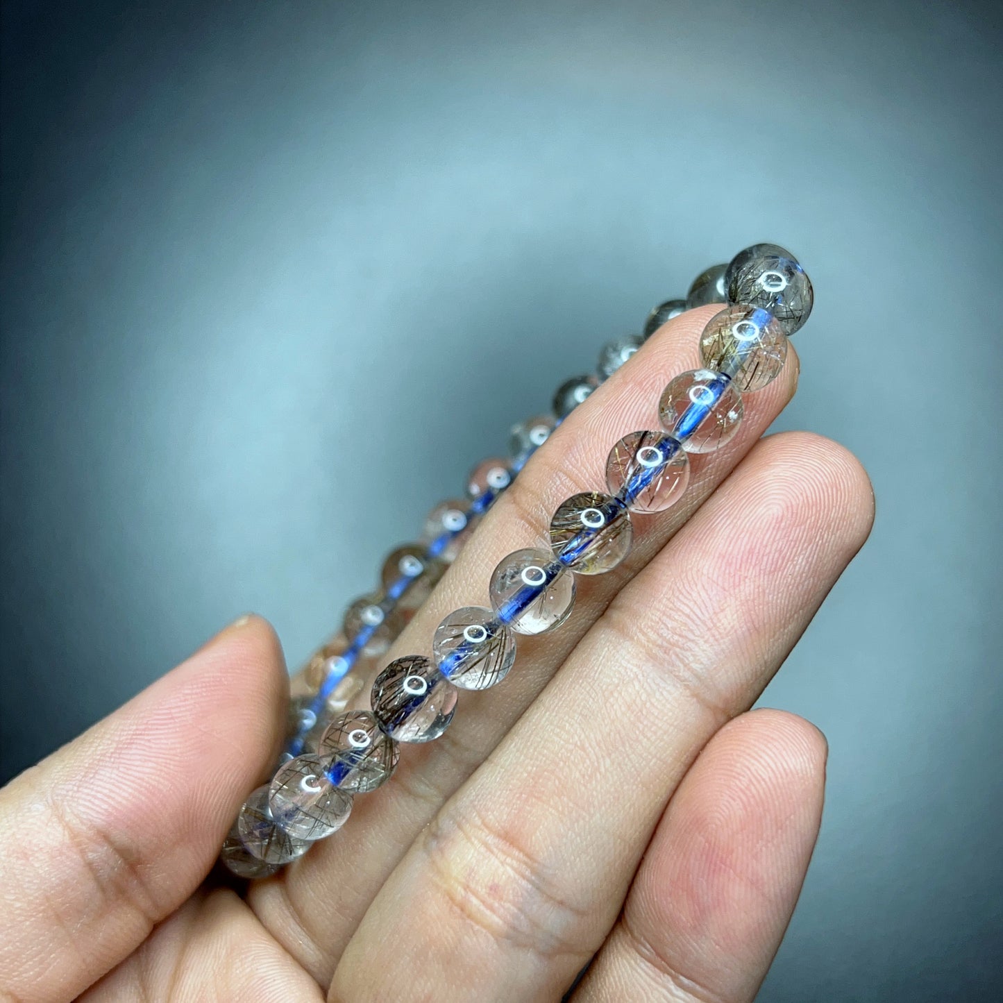 Platinum Rutilated Quartz Bracelet Size 7 mm