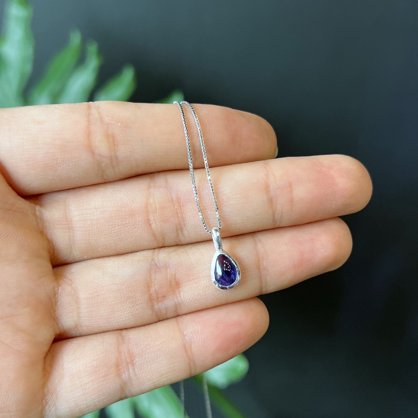 Natural Sapphire Tear Drop Pendant In Silver setting