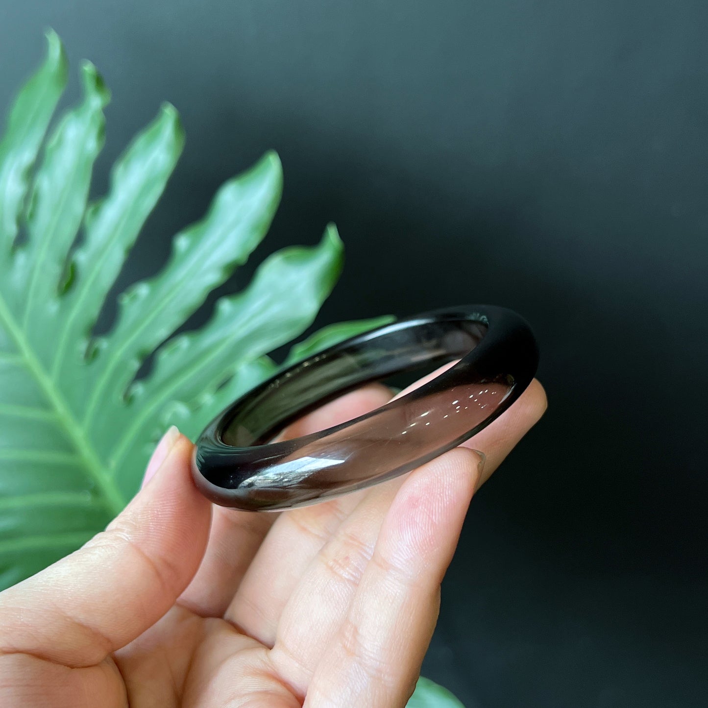 Smoky Quartz Bangle Leaf Style Size 53 mm