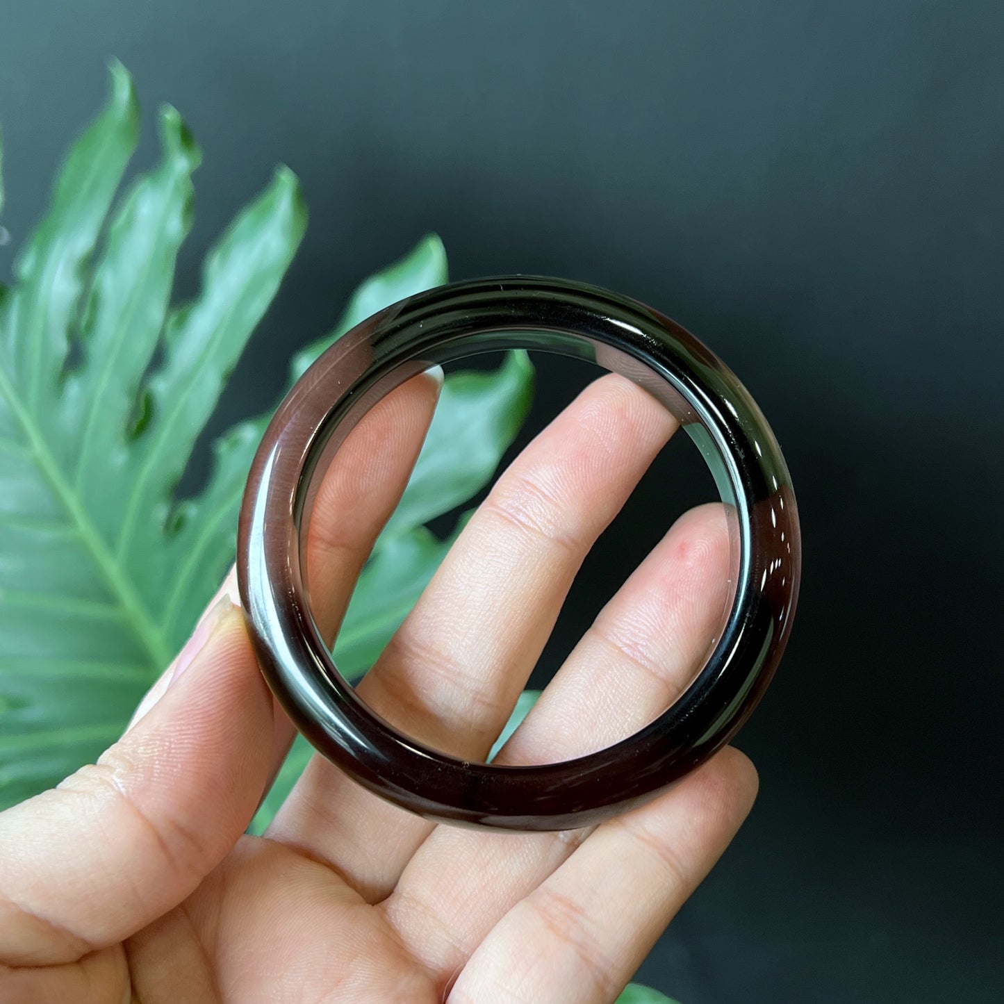 Smoky Quartz Bangle Leaf Style Size 53 mm