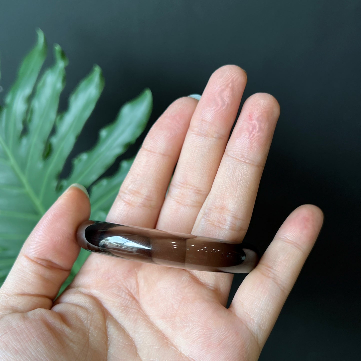 Smoky Quartz Bangle Leaf Style Size 53 mm