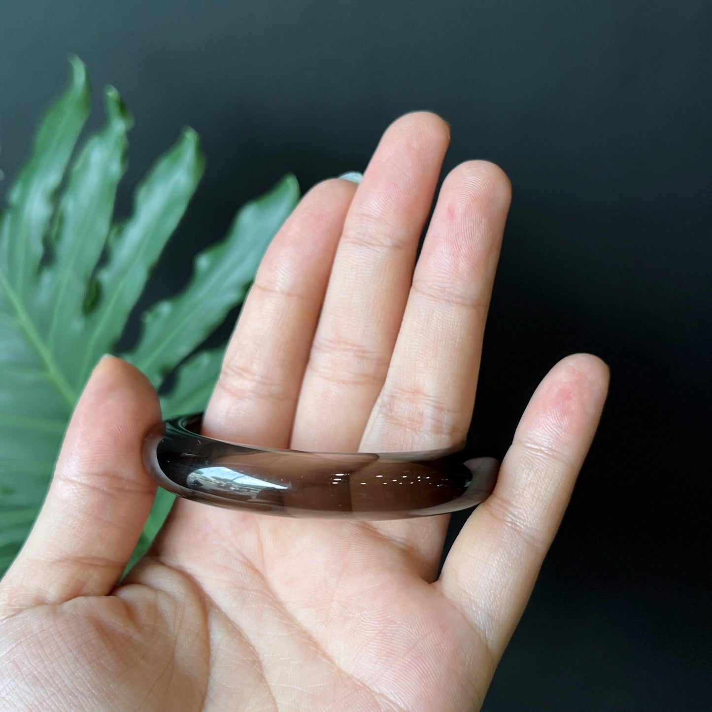 Smoky Quartz Bangle Leaf Style Size 53 mm