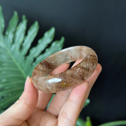 Natural Brown Rutilated Quartz Bangle Leaf Style Size 55 mm