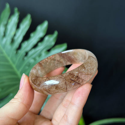 Natural Brown Rutilated Quartz Bangle Leaf Style Size 55 mm