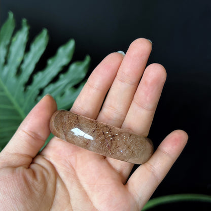 Natural Brown Rutilated Quartz Bangle Leaf Style Size 55 mm