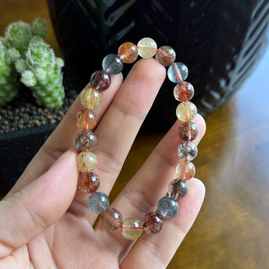 Tri Colour Natural Rutilated Quartz Bracelet 8 mm