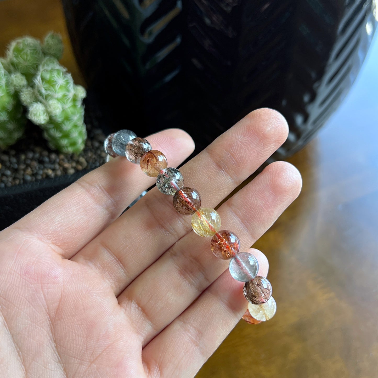 Tri Colour Natural Rutilated Quartz Bracelet 8 mm