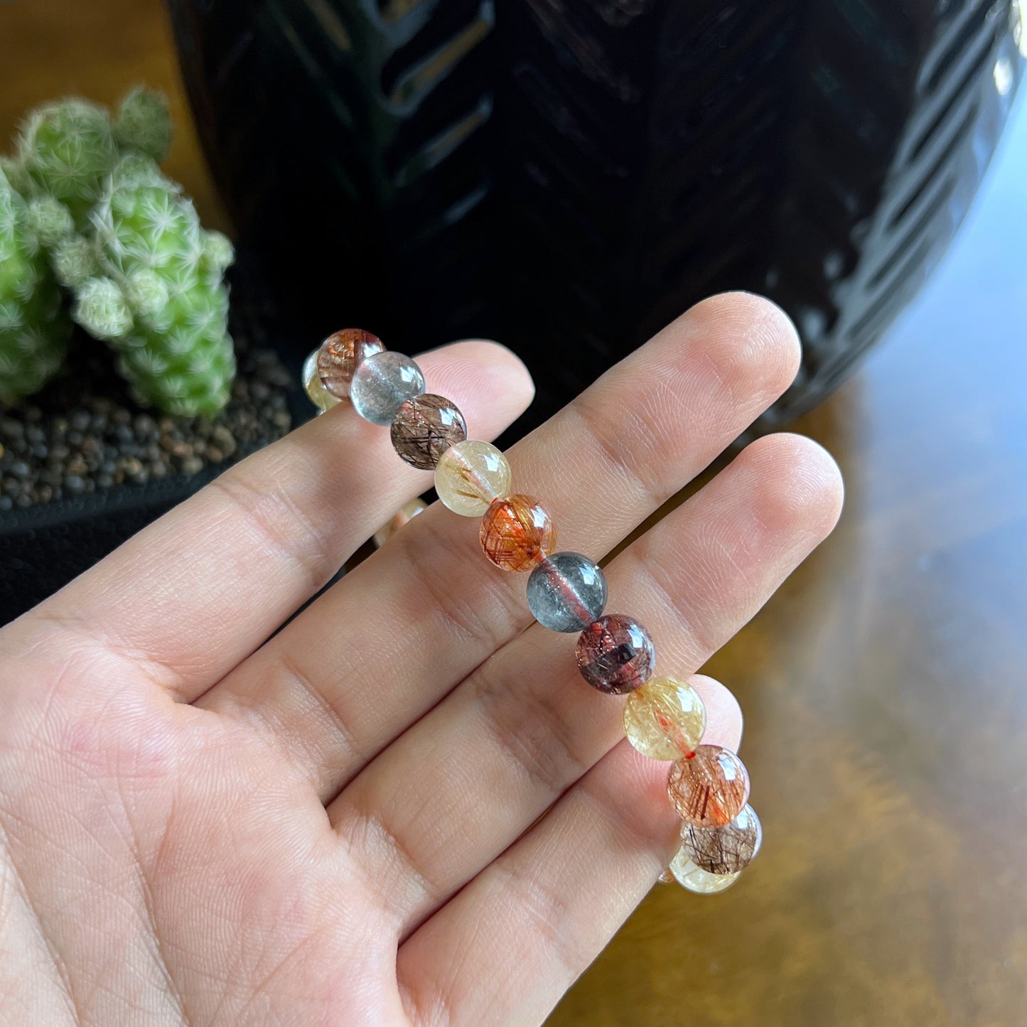 Tri Colour Natural Rutilated Quartz Bracelet 8 mm