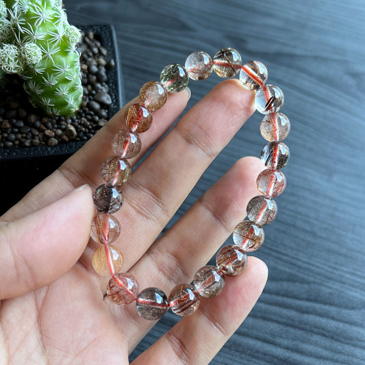 Tri Colour Natural Rutilated Quartz Bracelet 8 mm