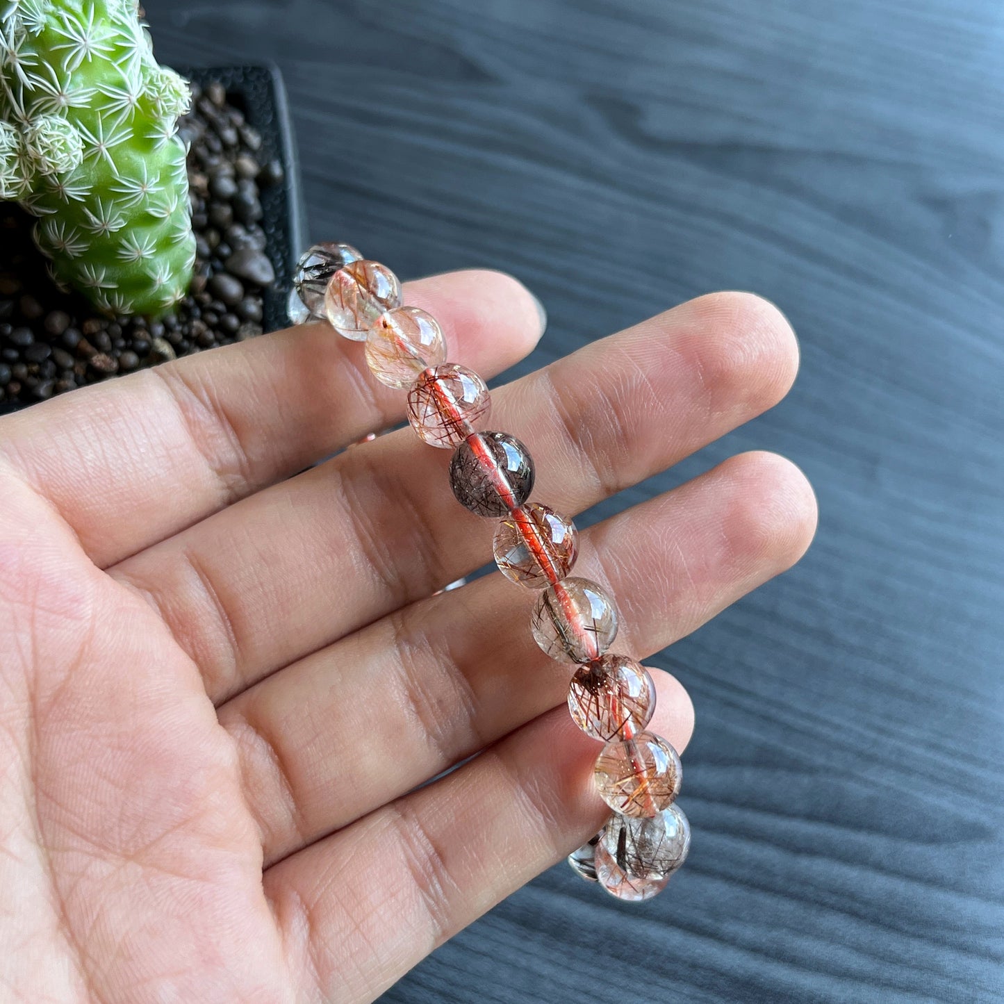 Tri Colour Natural Rutilated Quartz Bracelet 8 mm