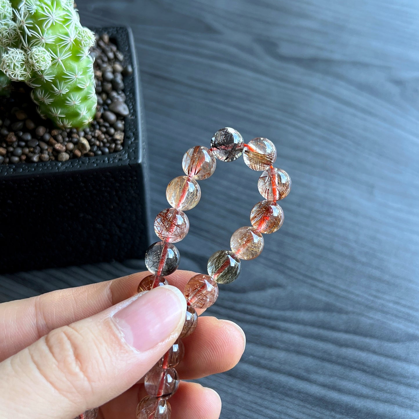 Tri Colour Natural Rutilated Quartz Bracelet 8 mm