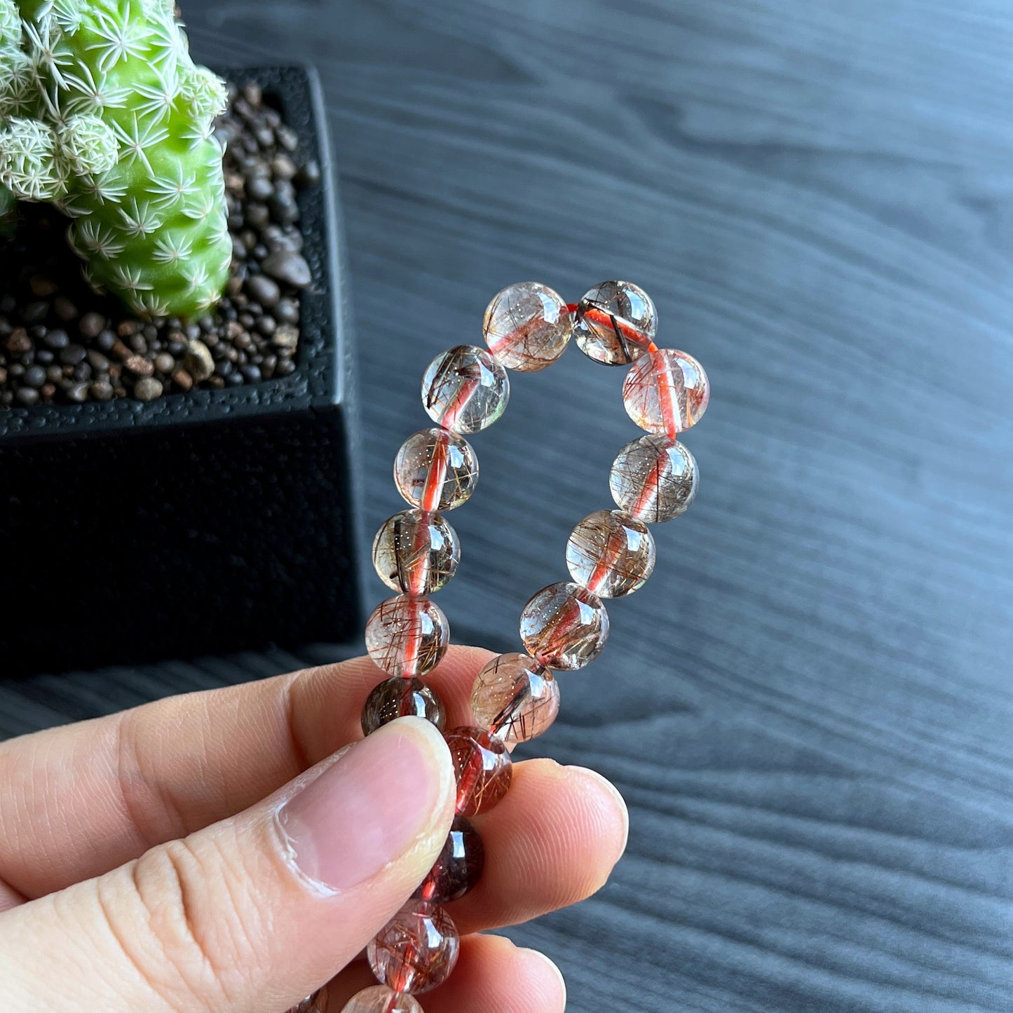 Tri Colour Natural Rutilated Quartz Bracelet 8 mm