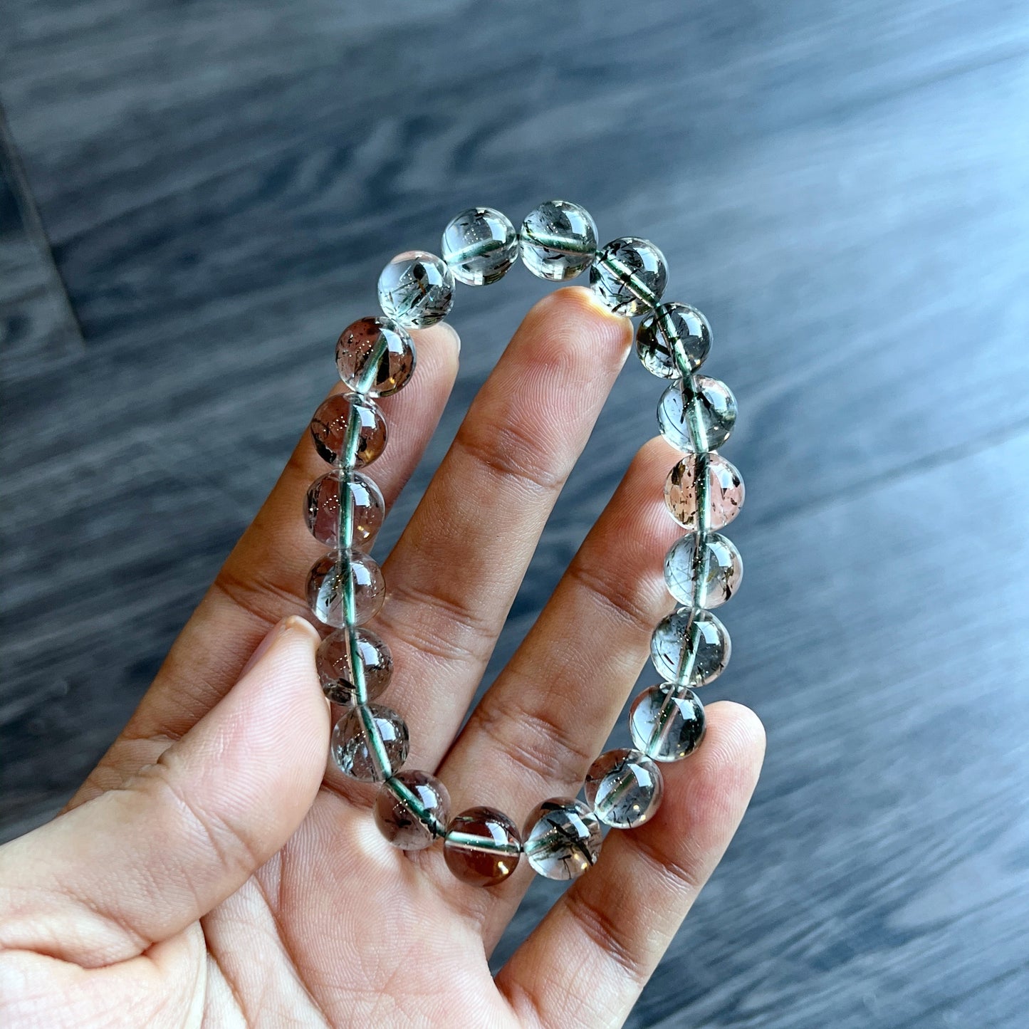 Natural Green Rutilated Quartz Bracelet Size 10 mm