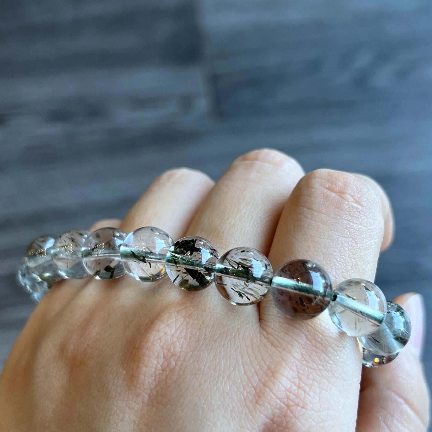 Natural Green Rutilated Quartz Bracelet Size 10 mm