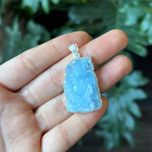 Happy Buddha Natural Aquamarine Pendent Silver Setting