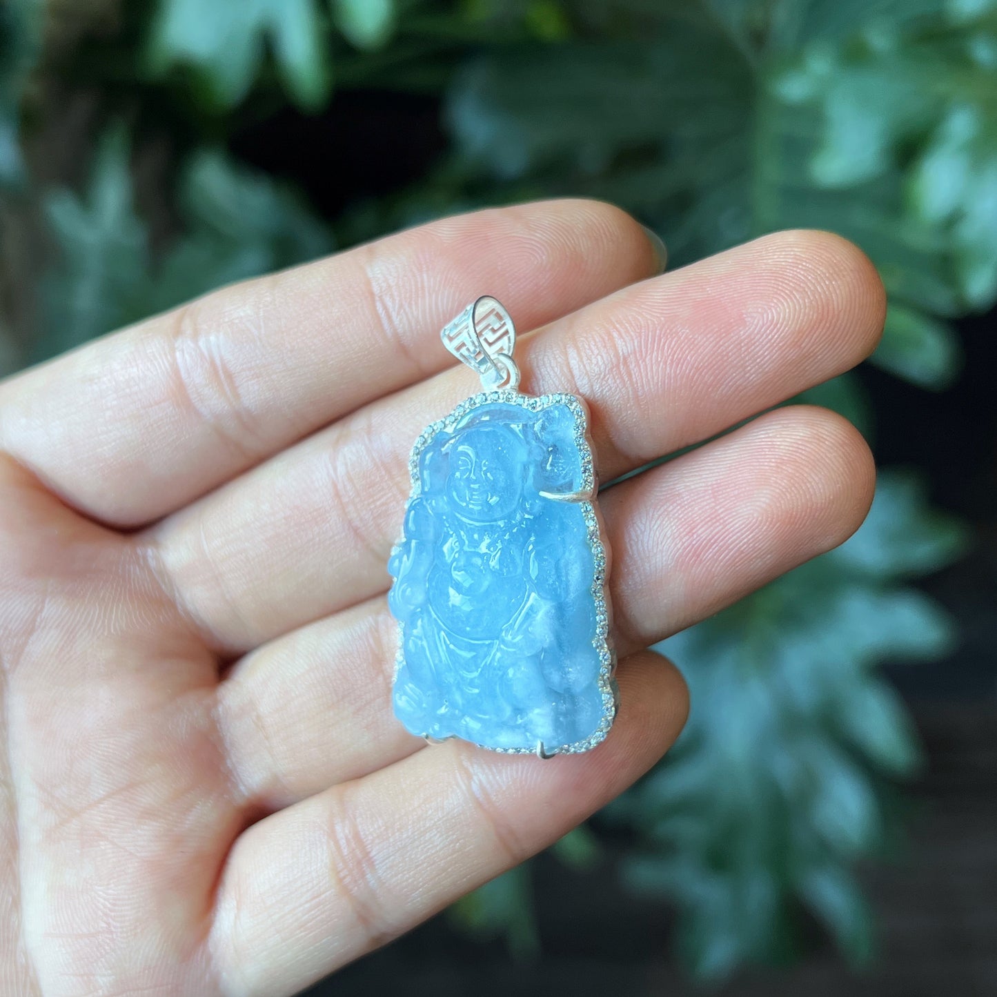 Happy Buddha Natural Aquamarine Pendent Silver Setting