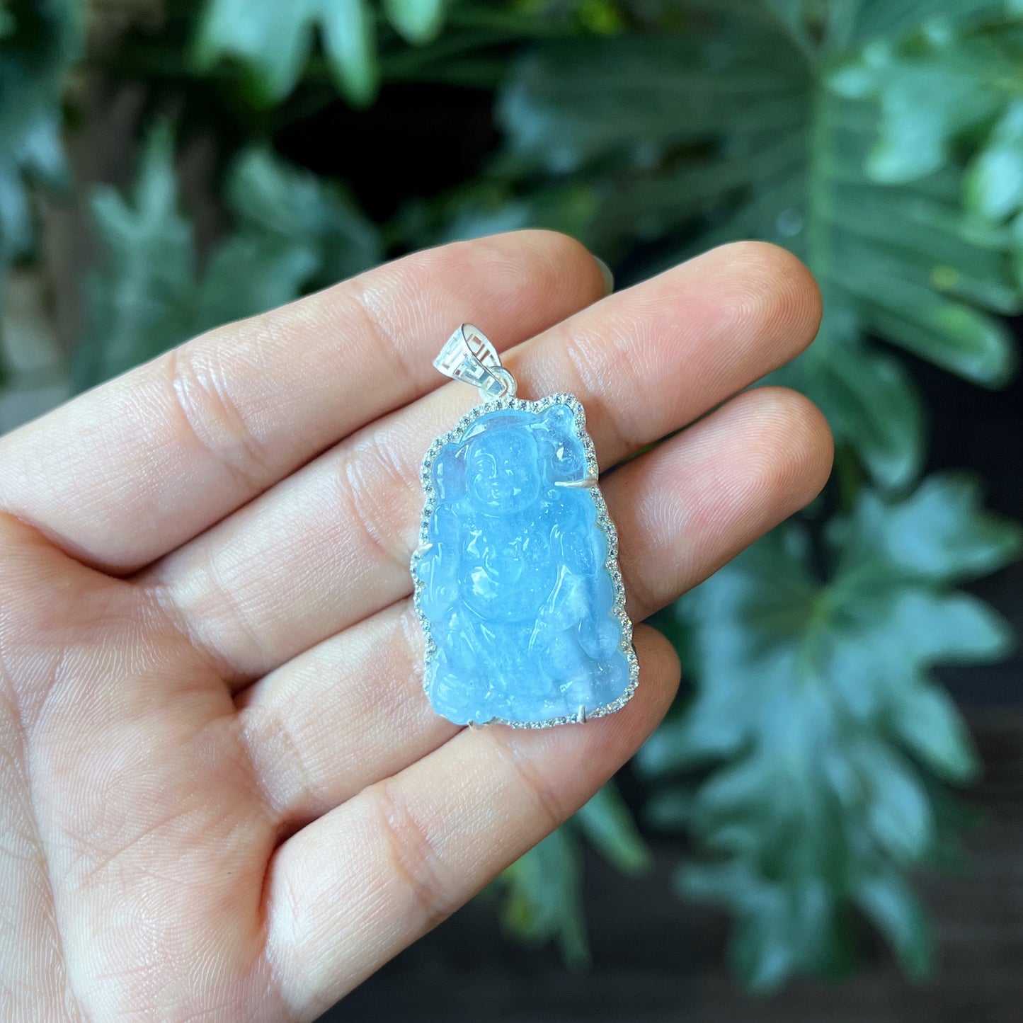 Happy Buddha Natural Aquamarine Pendent Silver Setting