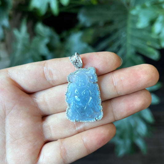 Happy Buddha Natural Aquamarine Pendent White Gold Setting