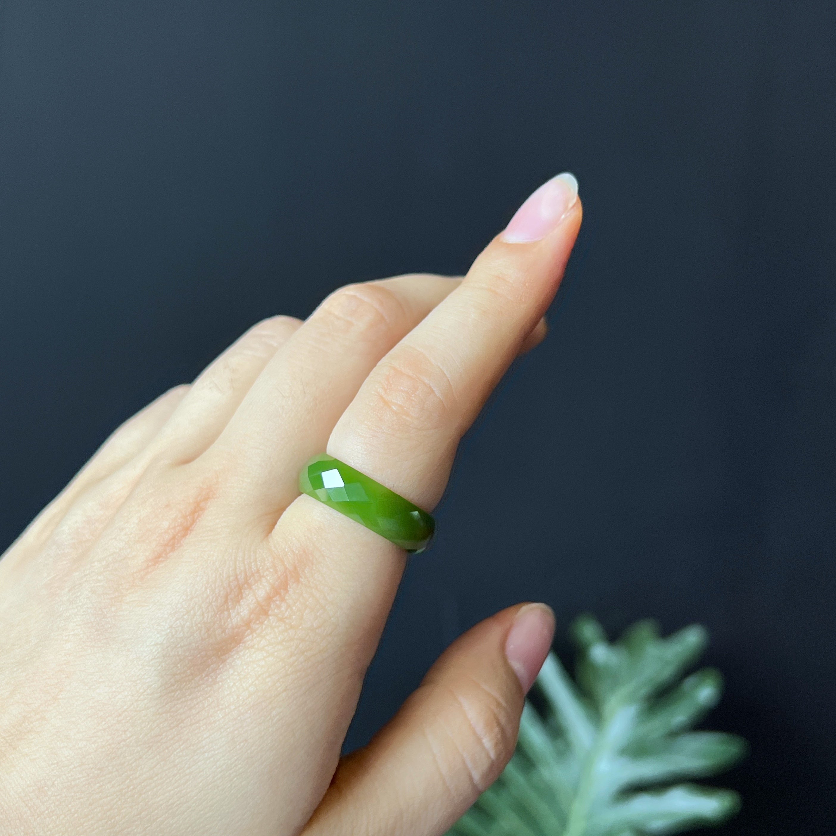 Faceted Nephrite Jade Ring Size 1.8