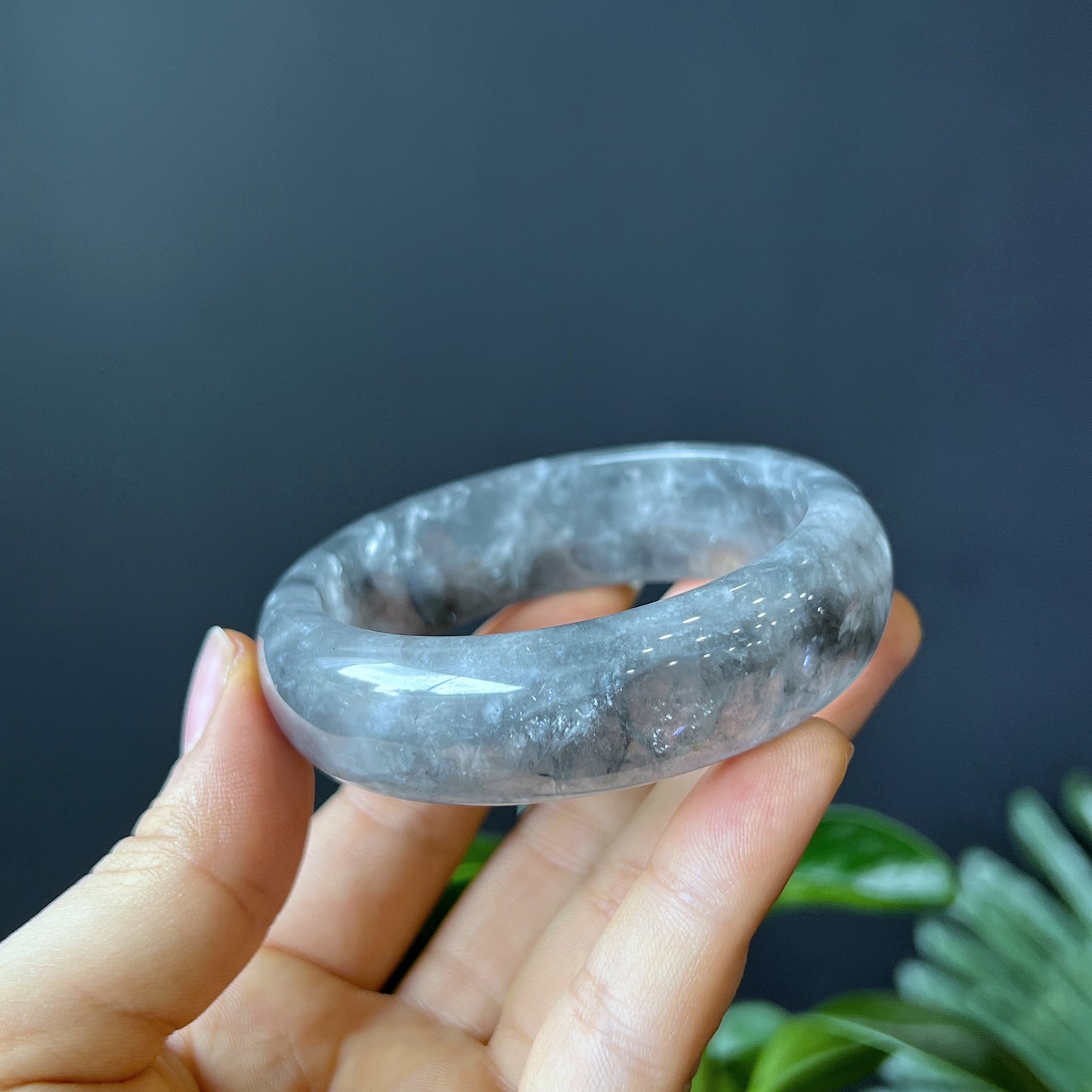 Natural Smokey Quartz Bangle Leaf Style Size 55 mm