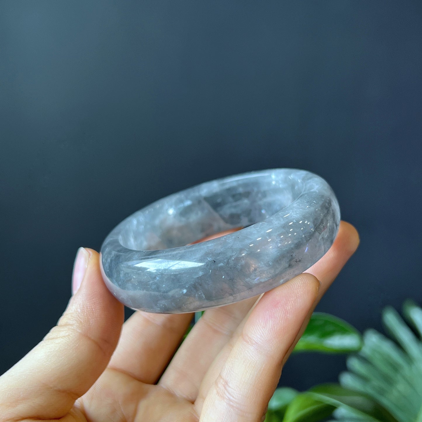 Natural Smokey Quartz Bangle Leaf Style Size 55 mm