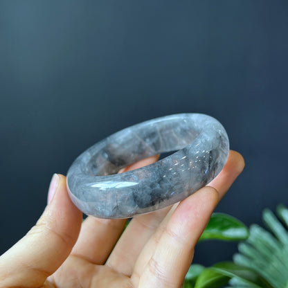 Natural Smokey Quartz Bangle Leaf Style Size 55 mm