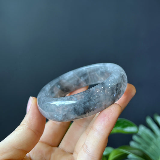 Natural Smokey Quartz Bangle Leaf Style Size 55 mm