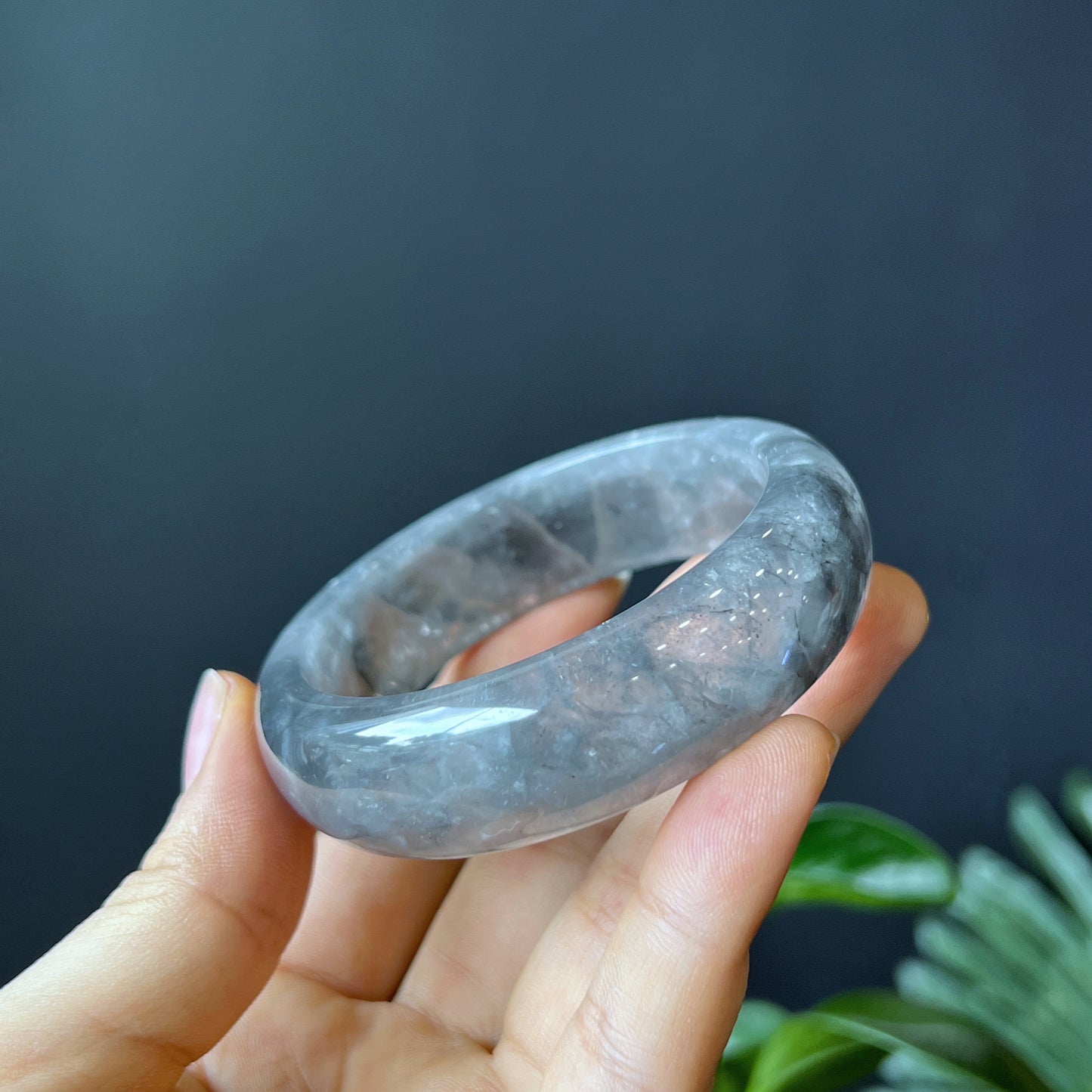 Natural Smokey Quartz Bangle Leaf Style Size 55 mm