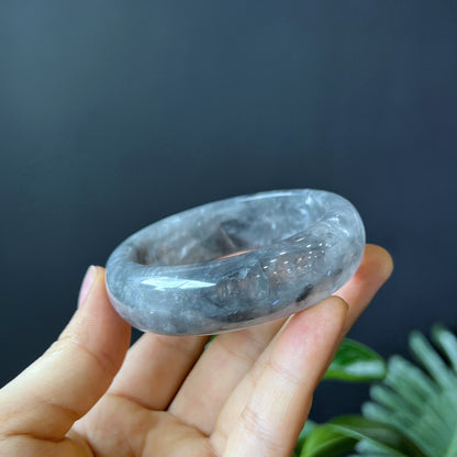 Natural Smokey Quartz Bangle Leaf Style Size 55 mm