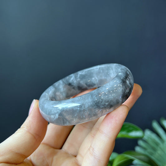 Natural Smokey Quartz Bangle Leaf Style Size 55 mm