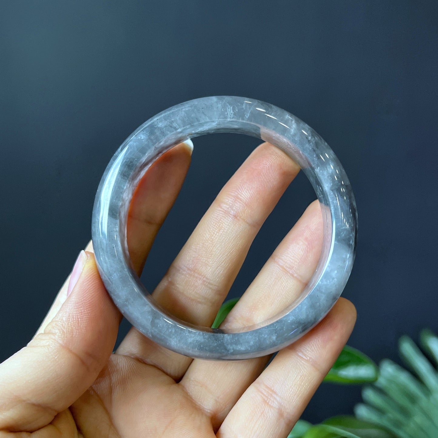 Natural Smokey Quartz Bangle Leaf Style Size 55 mm
