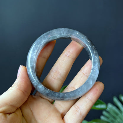 Natural Smokey Quartz Bangle Leaf Style Size 55 mm