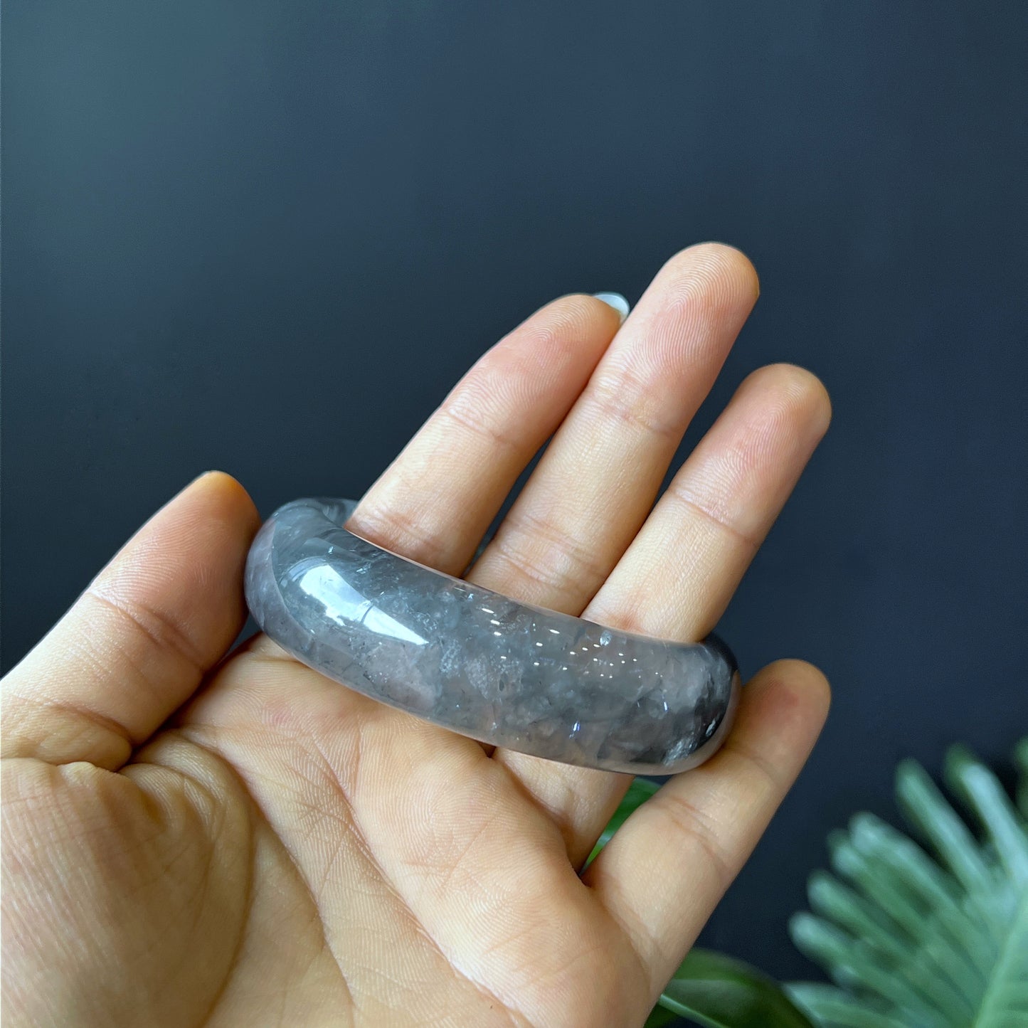Natural Smokey Quartz Bangle Leaf Style Size 55 mm