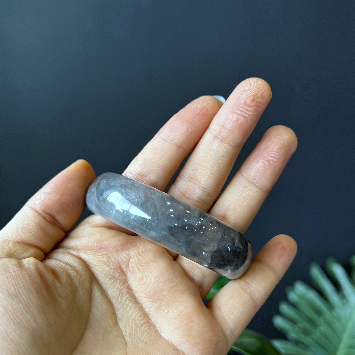 Natural Smokey Quartz Bangle Leaf Style Size 55 mm