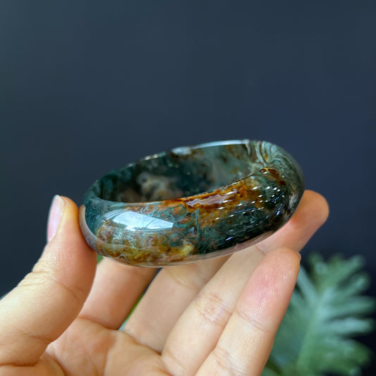 Moss Agate Bangle Leaf Style Size 55 mm | Mississauga Crystal Store