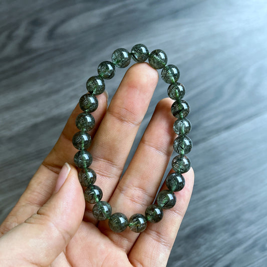 Natural Green Rutilated Quartz Bracelet Size 8 mm