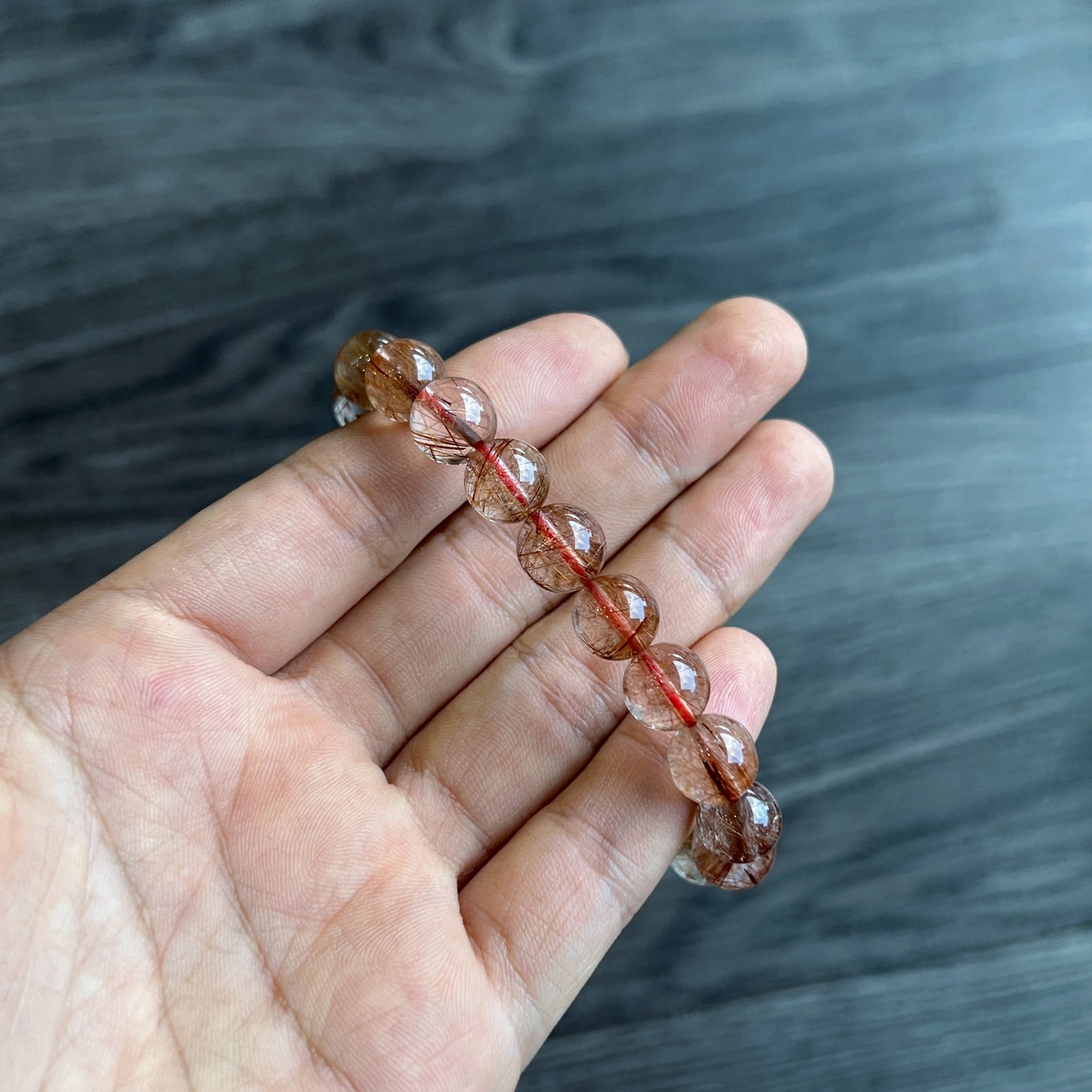 Natural Brown Rutilated Quartz Bracelet Size 9 mm