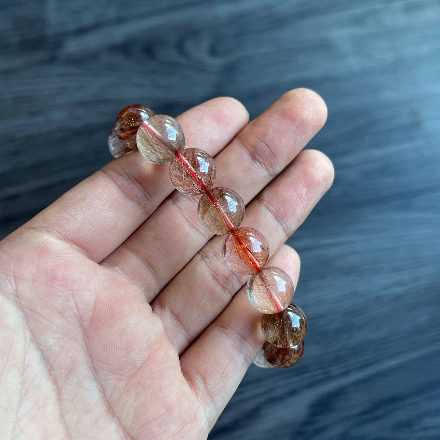 Natural Brown Rutilated Quartz Bracelet Size 12 mm