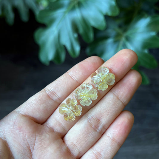 Four Leaf Clover Natural Golden Rutilated Quartz Charm