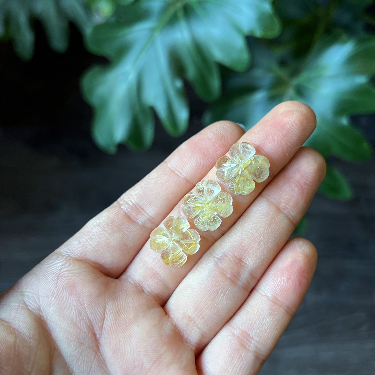 Four Leaf Clover Natural Golden Rutilated Quartz Charm