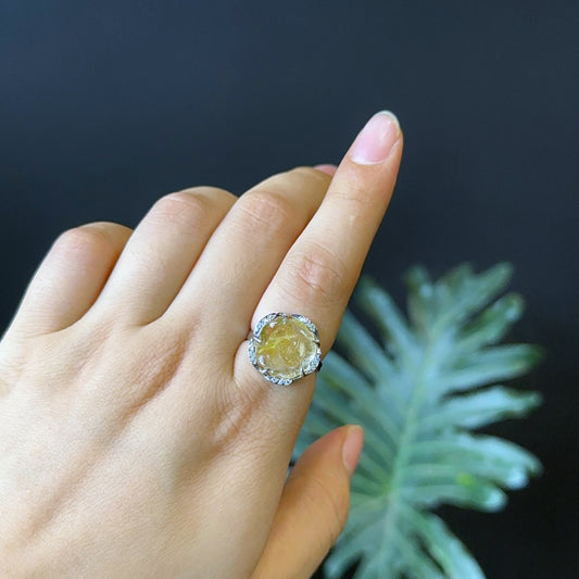 Bague rose en quartz rutilé doré en serti argent taille 1,7
