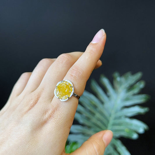 Bague rose en quartz rutilé doré en serti argent taille 1,7